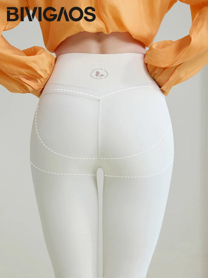BIVIGAOS Spring New Double V 3D Curve Sharkskin Leggings Women High Waist Tight Slim Sports Fitness Push Up Leggings Yoga Pants