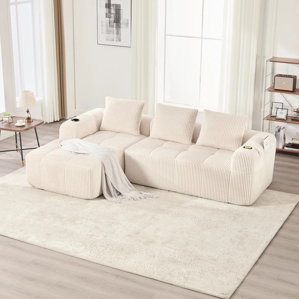 Compact Sofa Soft, Modular Sofa with Side Pocket and Beverage Holder, High Quality Comfort for Long Sitting, Incl. Pillows