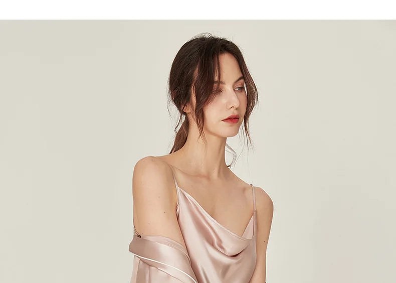 BirdTree, 100%Real Silk Simple Night-robe, Women V Neck Long Sleeve, Elegant Sexy Pajamas Robe, 2024 Summer Autumn New P469123QM