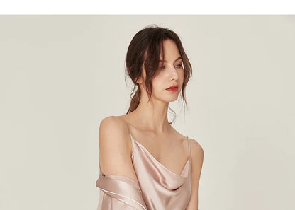 BirdTree, 100%Real Silk Simple Night-robe, Women V Neck Long Sleeve, Elegant Sexy Pajamas Robe, 2024 Summer Autumn New P469123QM