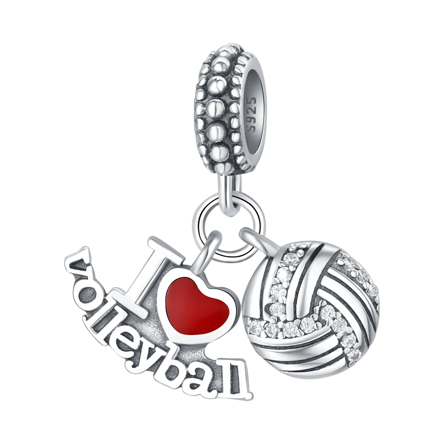PANPOKI 925 Sterling Silver Volleyball Sport Pendant Beads Original Pendants Bracelet Charm Jewelry Party DIY Gifts