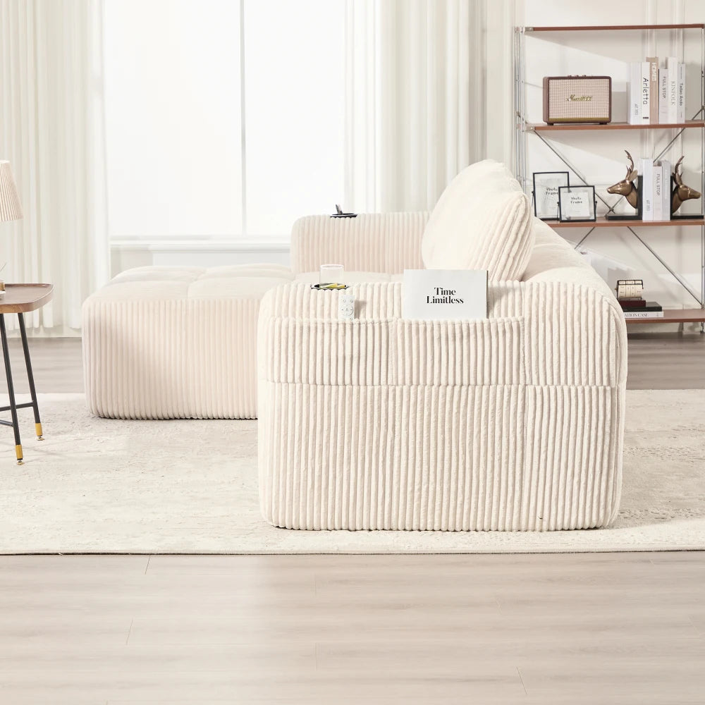 Compact Sofa Soft, Modular Sofa with Side Pocket and Beverage Holder, High Quality Comfort for Long Sitting, Incl. Pillows