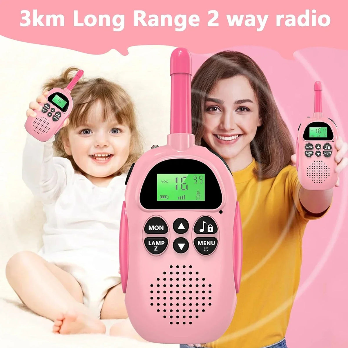 2 Pcs Walkie Talkies for Kids Toys Rechargeable Battery Walkie Talky 22 Channels 2 Way Radio 3KM Long Range for Children Gifts
