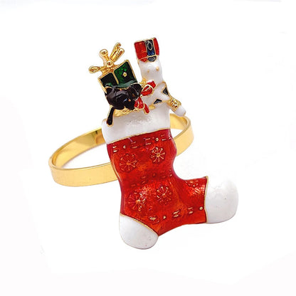 6Pcs Christmas Napkin Rings Gold Xmas Tree Deer Snowflake Hat Socks Napkin Buckles for Christmas Party Dinner Table Decorations