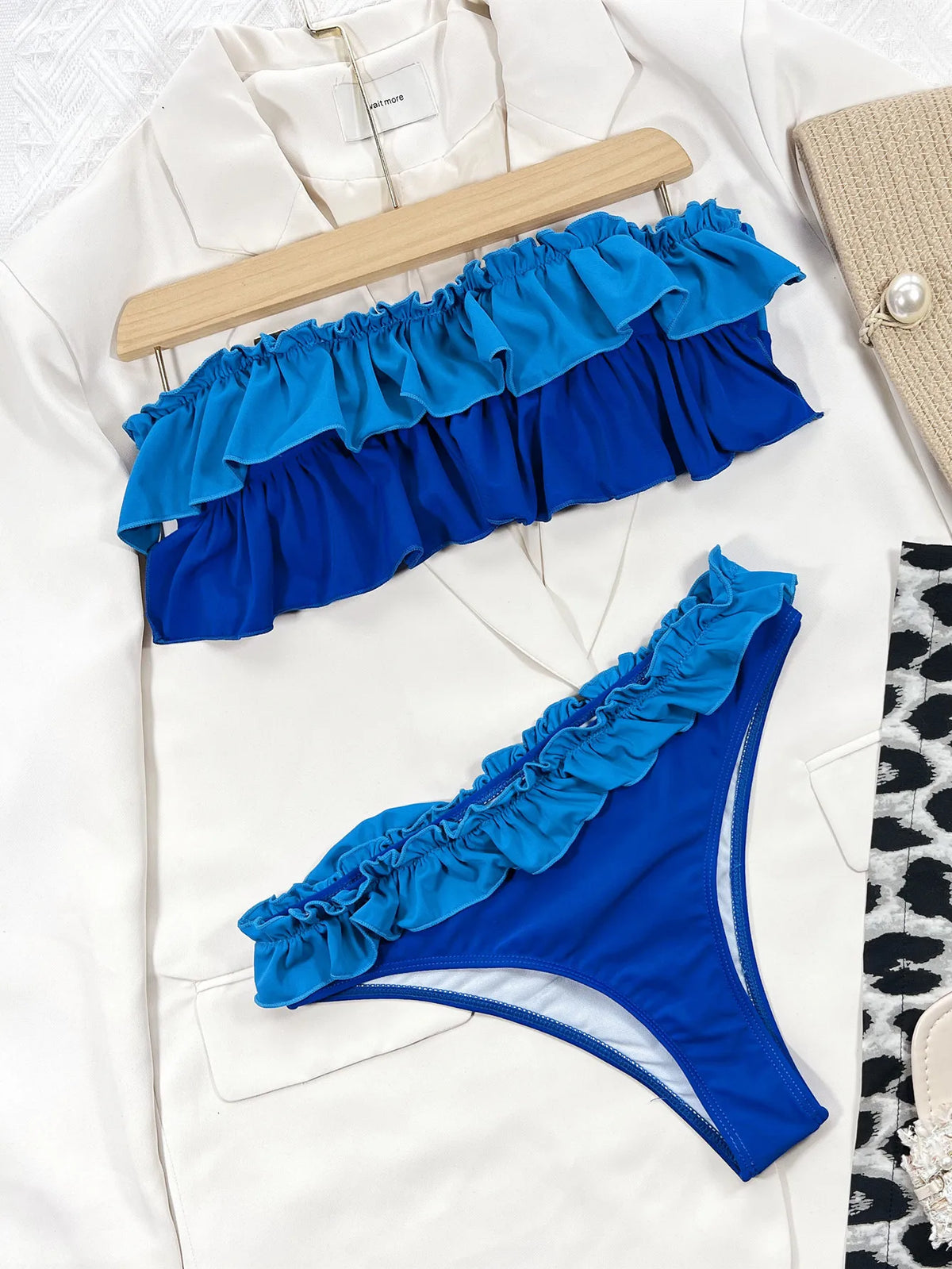 Sexy Bandeau Bikini 2025 Mujer Women Orange Patchwork Push Up Ruffles Micro Swimwear Brazilian Beach Bathing Suit Thong Swimsuit
