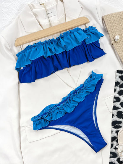 Sexy Bandeau Bikini 2025 Mujer Women Orange Patchwork Push Up Ruffles Micro Swimwear Brazilian Beach Bathing Suit Thong Swimsuit