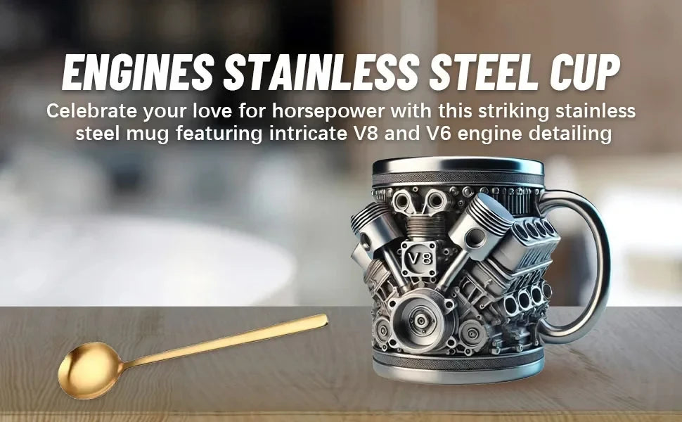 V8 Engines Stainless Steel Coffee Mug Creative Resin Water Cup Funny V6 Engines Wine Cup Coffee Cup Water Container Accessories