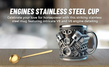 V8 Engines Stainless Steel Coffee Mug Creative Resin Water Cup Funny V6 Engines Wine Cup Coffee Cup Water Container Accessories