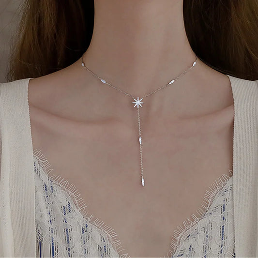 New 925 Sterling Silver Star Necklace Simple Personality Charm Long Choker Birthday Gift Women's Fine Jewelry