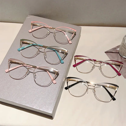 New Large Cat Eye Computer Glasses Metal Frame Women Men Anti Blue Light Round Blocking Optical Spectacle refined Eyeglasses