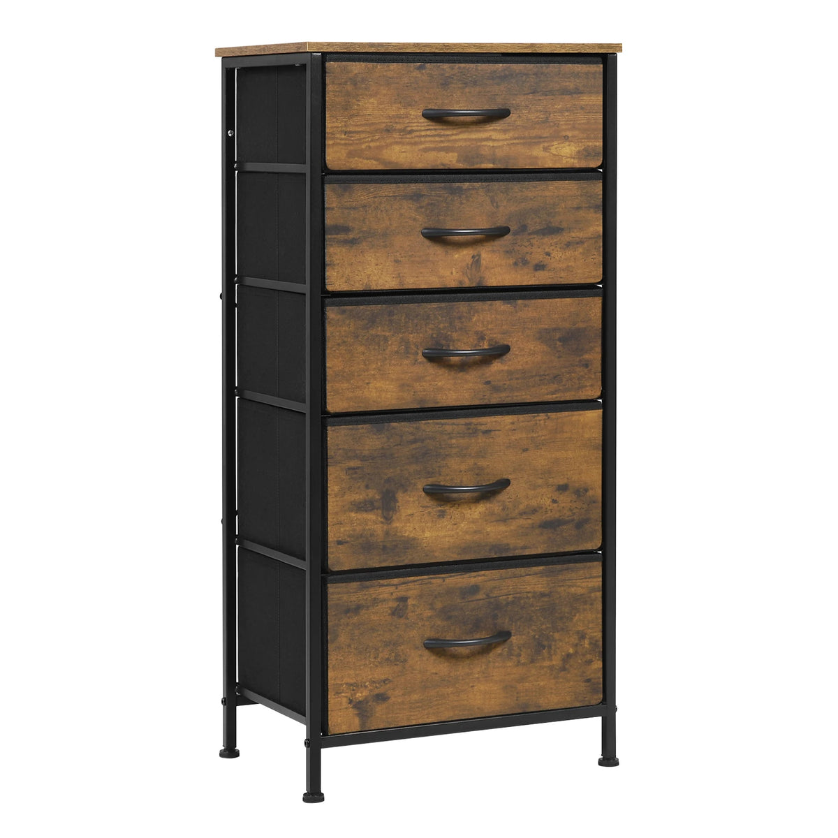 WOLTU Rustic Brown Dresser Storage Unit Chiffonier with 5 Fabric Drawers Wardrobe Living Room Cabinet