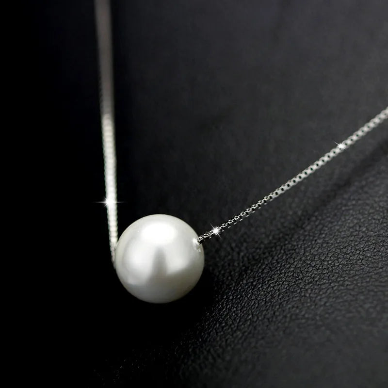 Exquisite Fashion 925 Sterling Silver Necklace Earrings Jewelry Set 10MM Pearl Accessories For Women Engagement Jewelry Gift