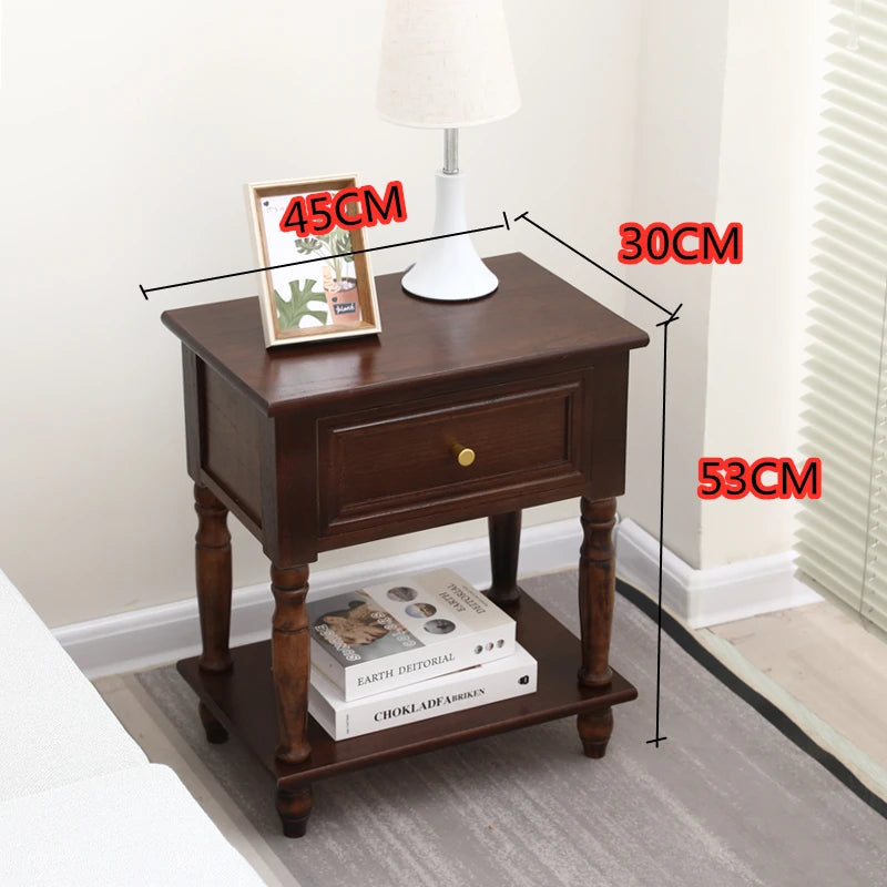 Solid Wood Nightstand Vintage French Distressed Bedside Table with Drawer for Bedroom Storage Cabinet Side Table