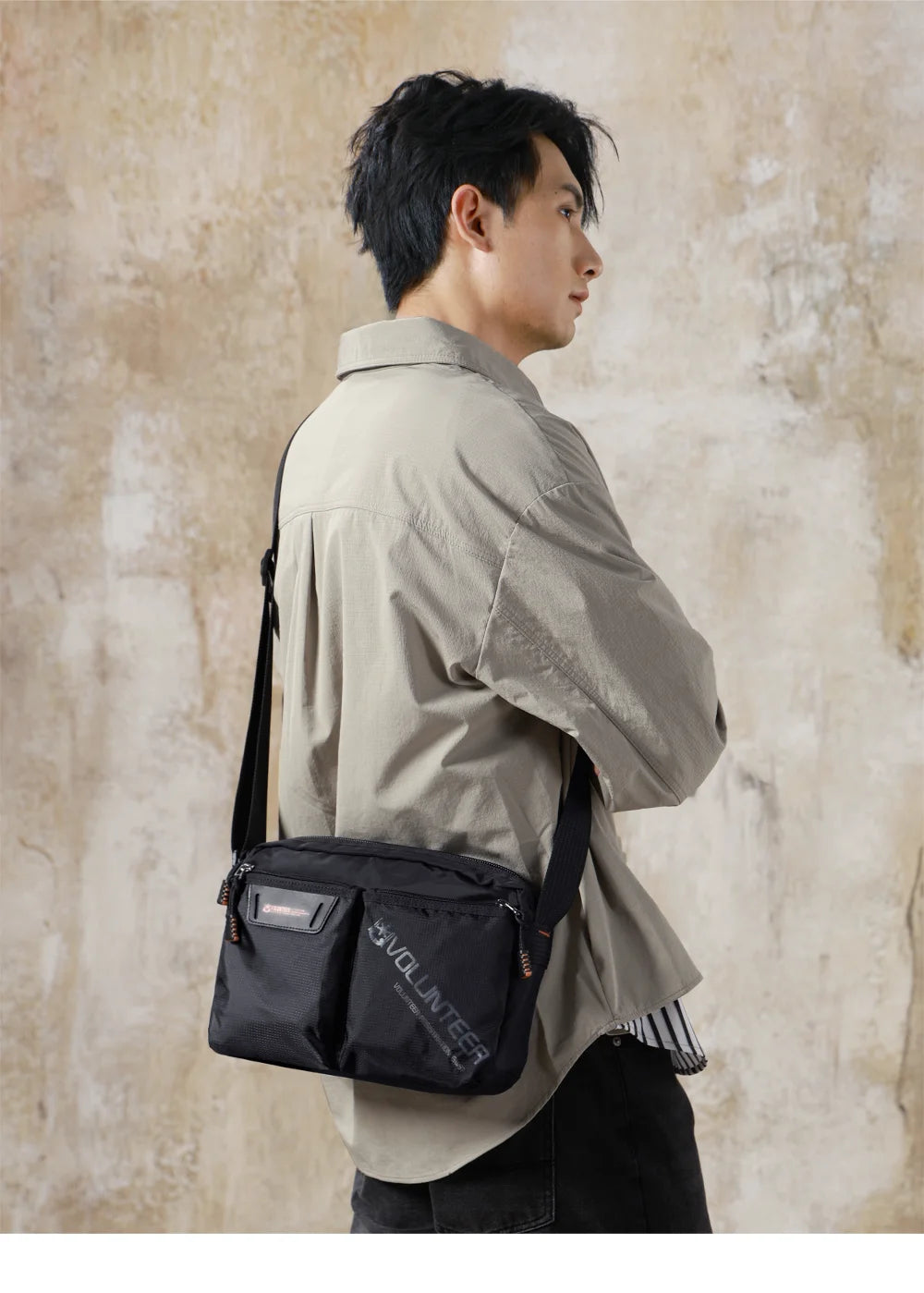 VOLUNTEER Messenger Crossbody Bags for Men Oxford Side Letter Print Fashion Light Weight Protable Versatile Shoulder Bag 1802-18