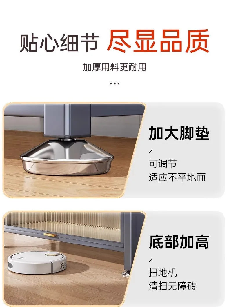 Sideboard Cabinet Locker Kitchen Shelf Floor Multi-Layer Home Living Room Microwave Oven with Door Storage Cabinet