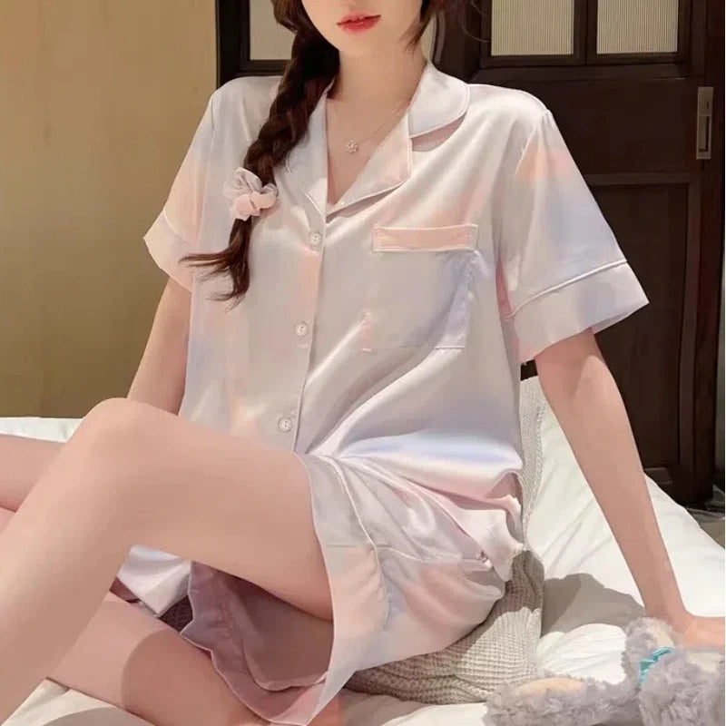 Korean Simple Sweet Ins Aesthetics Print Women's Pajamas Y2k Harajuku Colorful Trendy Sleepwear 2024 New Summer Fashion Homewear