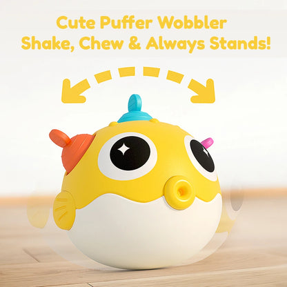 Pufferfish Baby Roly-Poly Rattle Toy with Teether Button, Motor Skills, Hand-Eye Coordination, Early Learning Toy, Newborn Gift