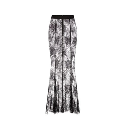 Retro Solid Suit Jacket Lace Skirt Set Women Sexy Waist-cinching Jackets Perspective Long Skirts Sets Lady 2025 Chic Streetwear