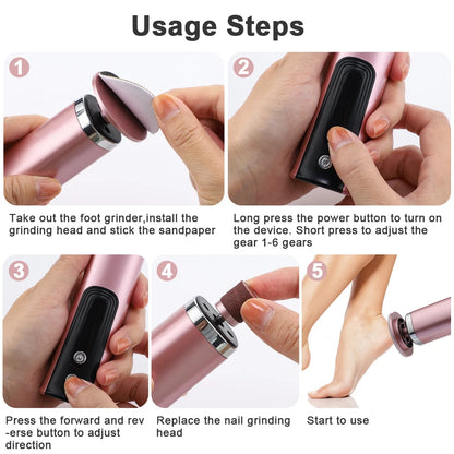 Electric Foot Callus Remover Heels Remove Wireless Rechargeable Foot Care File Cuticle Callus Remover with Replacement Sandpape