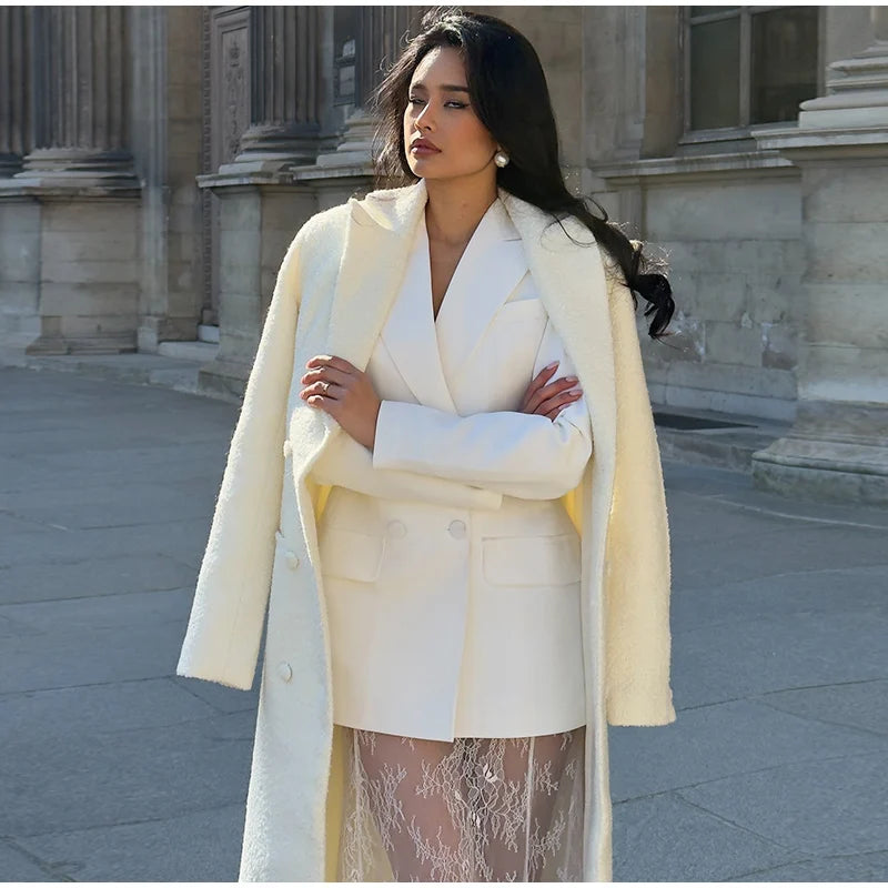 Retro Solid Suit Jacket Lace Skirt Set Women Sexy Waist-cinching Jackets Perspective Long Skirts Sets Lady 2025 Chic Streetwear