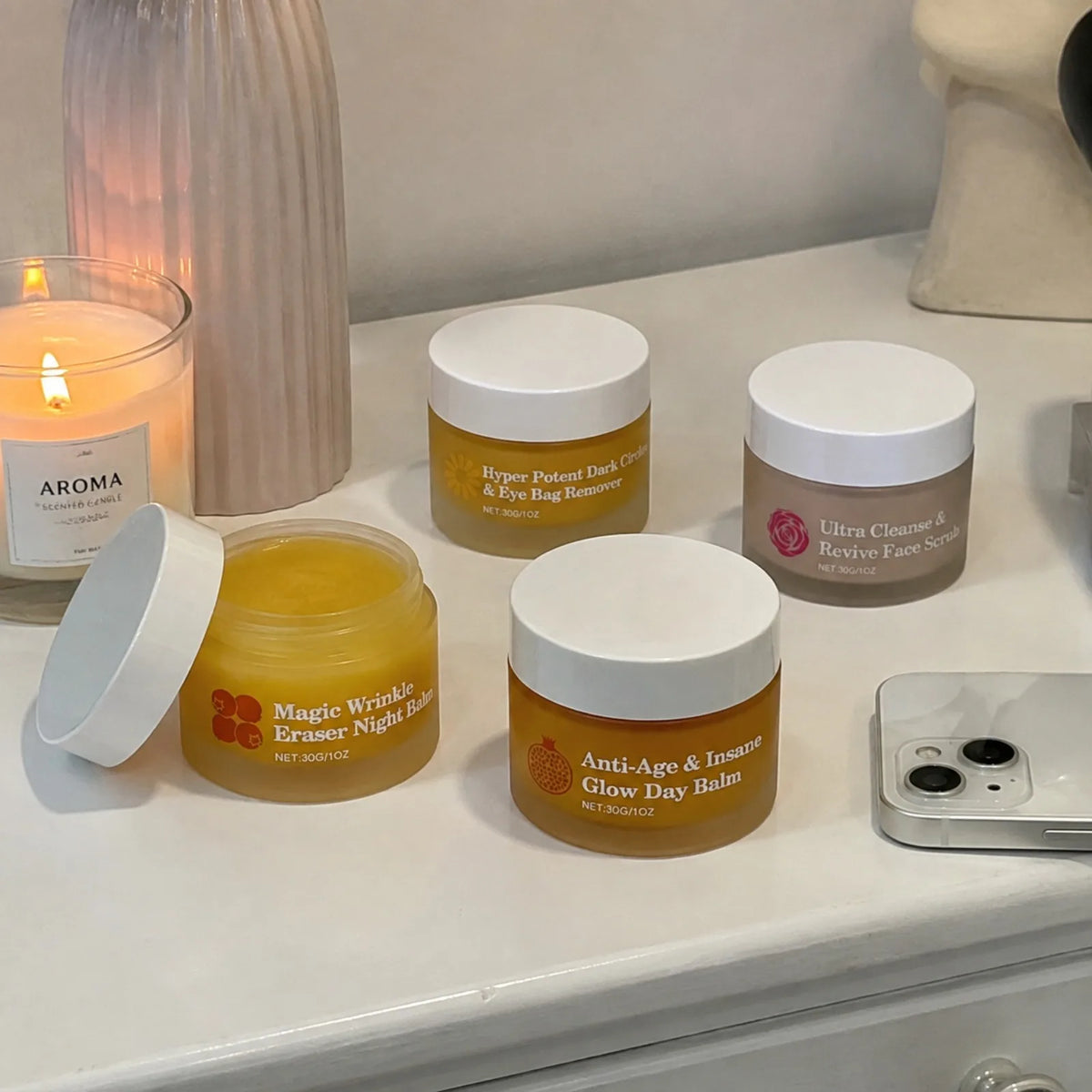 Complete Skincare Set With Day Night Eye Cream And Face Scrub