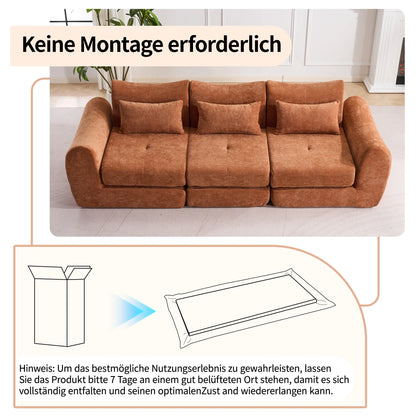 Orange Comfort Compressed Sofa,3 Seats No Assembly Required Sofa Bed,Black Chenille Free Combination For Living Room, Apartment