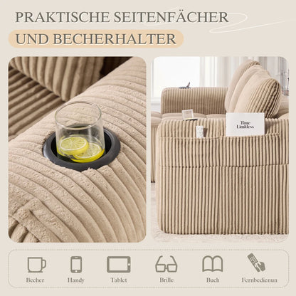 Compact Sofa Soft, Modular Sofa with Side Pocket and Beverage Holder, High Quality Comfort for Long Sitting, Incl. Pillows