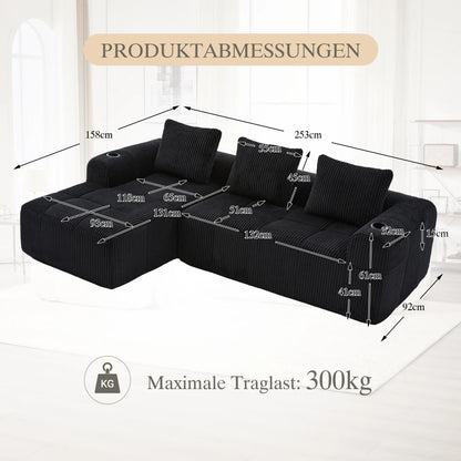 Compact Sofa Soft, Modular Sofa with Side Pocket and Beverage Holder, High Quality Comfort for Long Sitting, Incl. Pillows