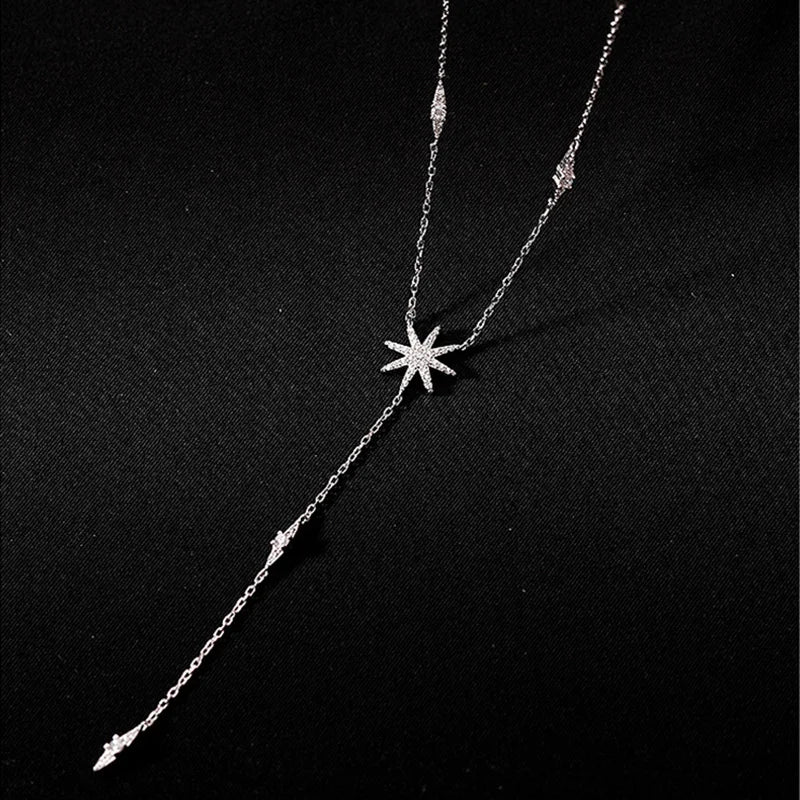 New 925 Sterling Silver Star Necklace Simple Personality Charm Long Choker Birthday Gift Women's Fine Jewelry