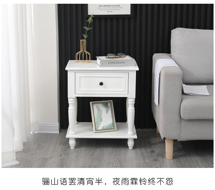 Solid Wood Nightstand Vintage French Distressed Bedside Table with Drawer for Bedroom Storage Cabinet Side Table