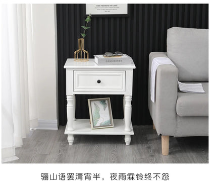 Solid Wood Nightstand Vintage French Distressed Bedside Table with Drawer for Bedroom Storage Cabinet Side Table