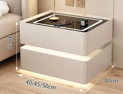 Modern Style Solid Wood Bedside Table with Wireless Charging Smart 2 Drawers Bedroom Nightstands with Lock 40cm
