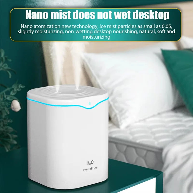 Air Humidifier 2L Large Capacity Double Spray Port Home Office Essential Oil Humidifiers USB Aroma Diffuser Mist Maker Purifier
