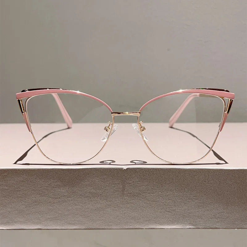 New Large Cat Eye Computer Glasses Metal Frame Women Men Anti Blue Light Round Blocking Optical Spectacle refined Eyeglasses