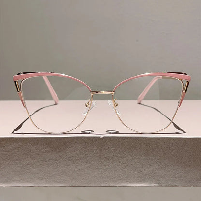 New Large Cat Eye Computer Glasses Metal Frame Women Men Anti Blue Light Round Blocking Optical Spectacle refined Eyeglasses