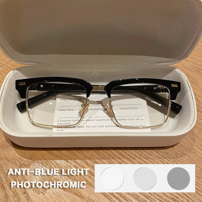 ISLINO Anti Blue Light Reading Glasses Women Square Fashion Photochromic Prescription Glasses Men Myopia Hyperopia Eyewear
