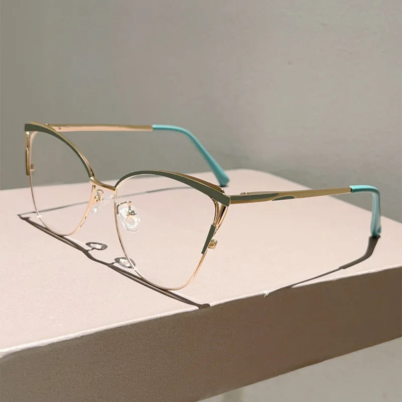 New Large Cat Eye Computer Glasses Metal Frame Women Men Anti Blue Light Round Blocking Optical Spectacle refined Eyeglasses