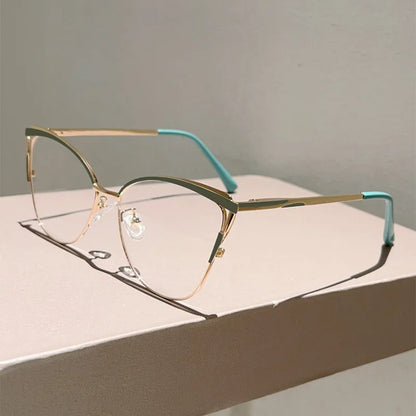 New Large Cat Eye Computer Glasses Metal Frame Women Men Anti Blue Light Round Blocking Optical Spectacle refined Eyeglasses