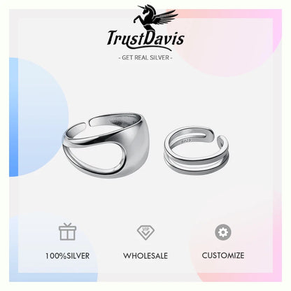 Trustdavis Authentic 925 Sterling Silver Fashion Sweet Double Layer Opening Ring For Women Wedding Party Fine Jewelry DA2247