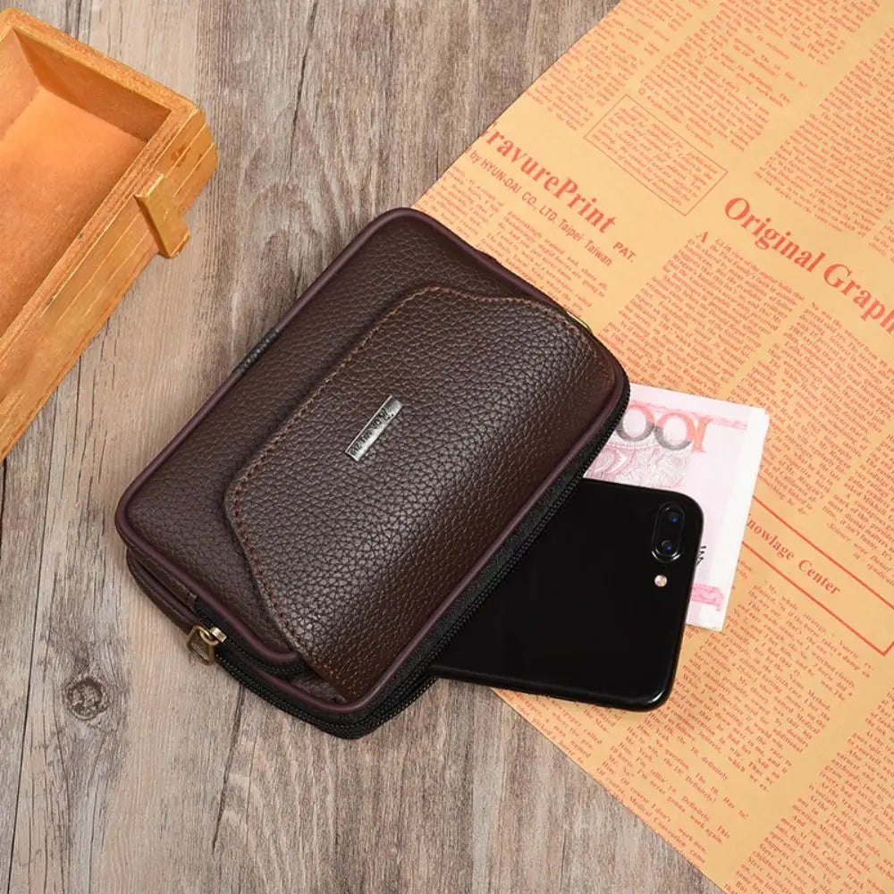 PU Leather Men Small Waist Bag Solid Color Bum Belt Pack Casual Fanny Business Waist Bag Men Travel Sports Belt Bum Phone Pouch