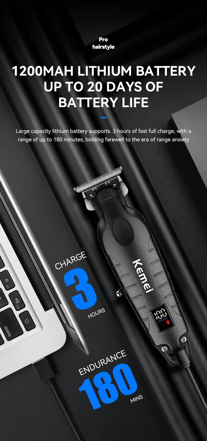Kemei 2293 Professional Hair Beard Trimmer Men Barber Rechargeable Finish Hair Cutting Machine Zero Gapped Cordless Hair Clipper