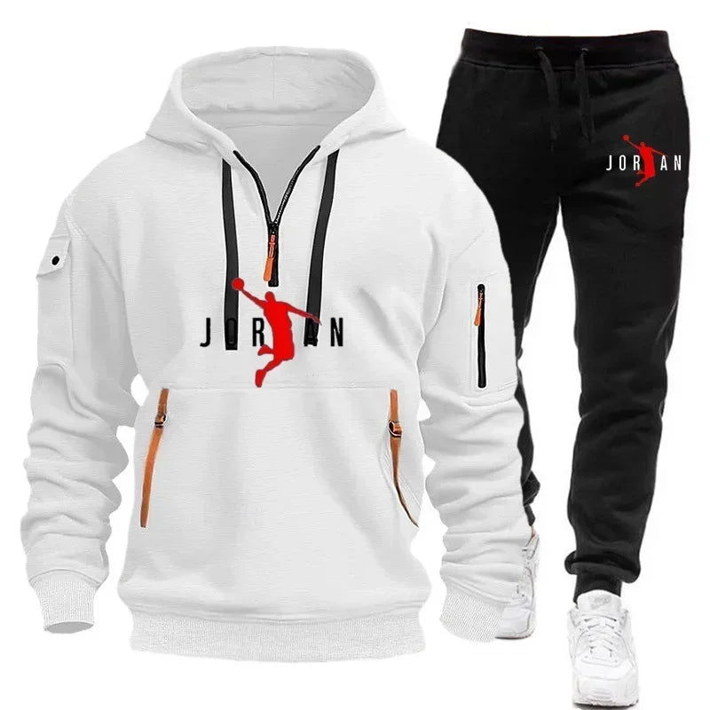 Men 2025 Autumn Winter Printed Blazer and Tracksuit Pants Set Casual Jogging Sportswear for Outdoor Activities and Street Fashio