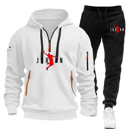 Men 2025 Autumn Winter Printed Blazer and Tracksuit Pants Set Casual Jogging Sportswear for Outdoor Activities and Street Fashio