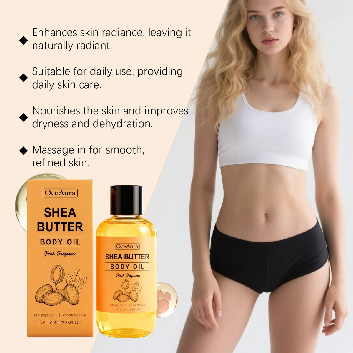 Butter Oil Body Oil Gentle Full Body Skin Nourishment Lightweight Rapid Absorption for Smooth Soft Skin