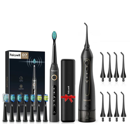 Fairywill Electric Sonic Toothbrush &amp; Water Flosser USB Charge Waterproof 5 Modes 3 Brush Heads Toothbrushes Teeth Cleaner