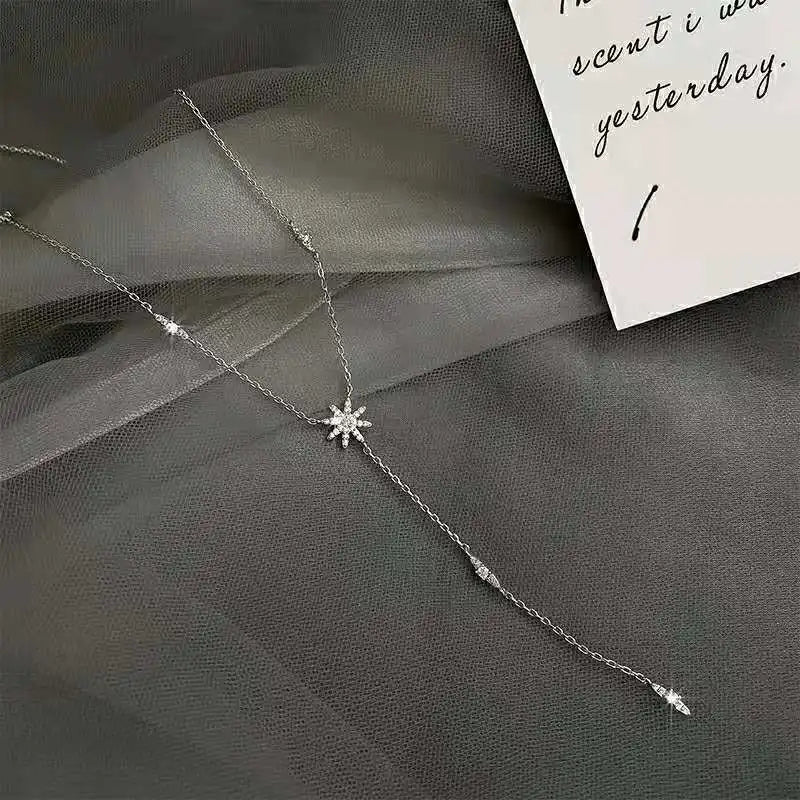 New 925 Sterling Silver Star Necklace Simple Personality Charm Long Choker Birthday Gift Women's Fine Jewelry