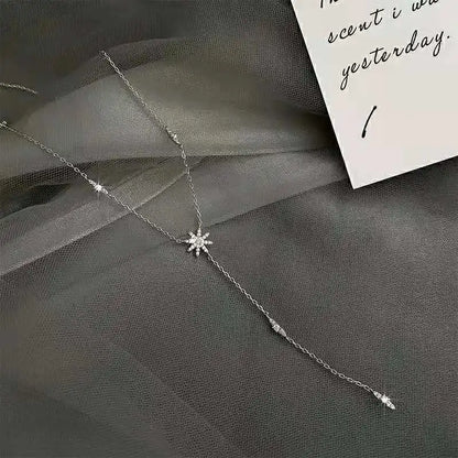 New 925 Sterling Silver Star Necklace Simple Personality Charm Long Choker Birthday Gift Women's Fine Jewelry