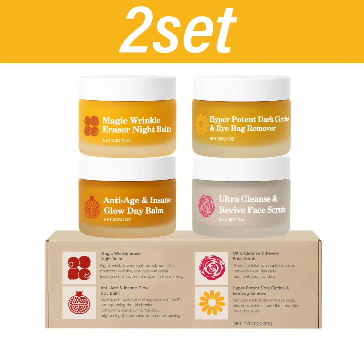 Complete Skincare Set With Day Night Eye Cream And Face Scrub