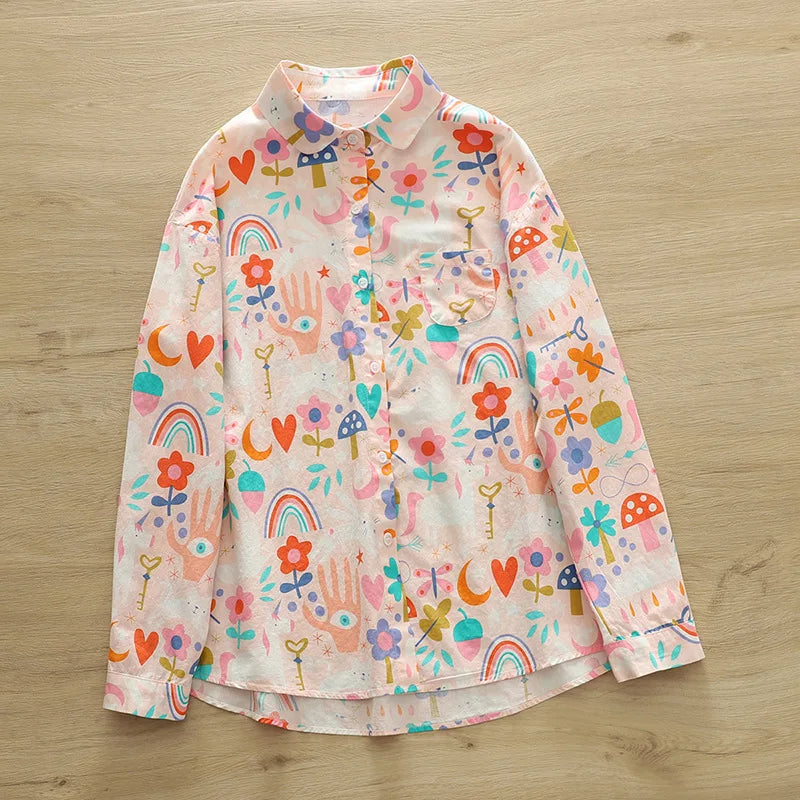 2026 Spring New Women Printed Shirts Long Sleeve Blouses Lazy Lady Tops Casual Female Clothes