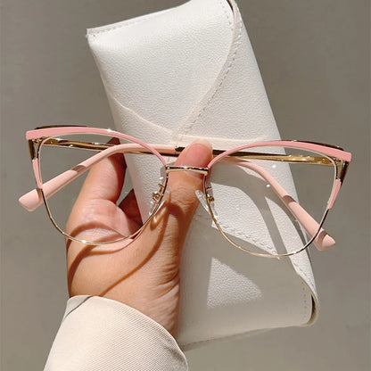 New Large Cat Eye Computer Glasses Metal Frame Women Men Anti Blue Light Round Blocking Optical Spectacle refined Eyeglasses